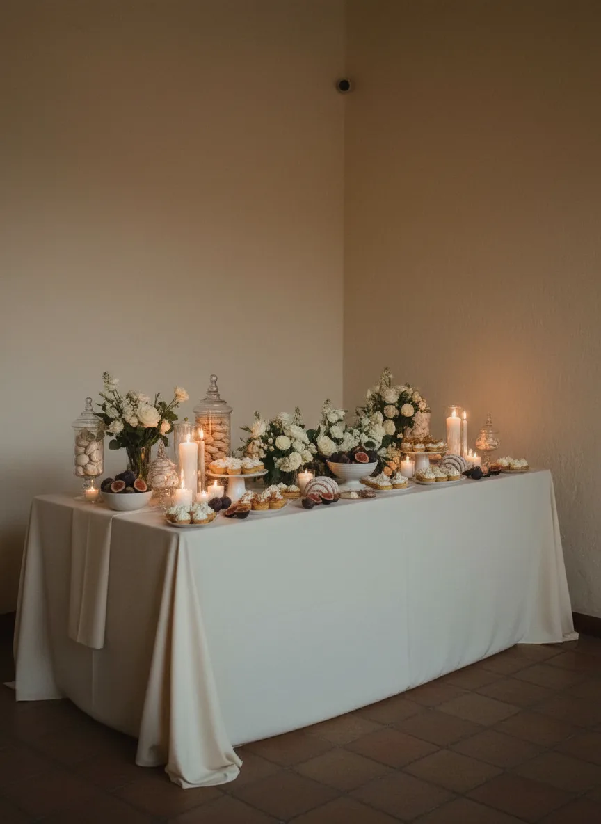 Mesa de dulces junto a un arco